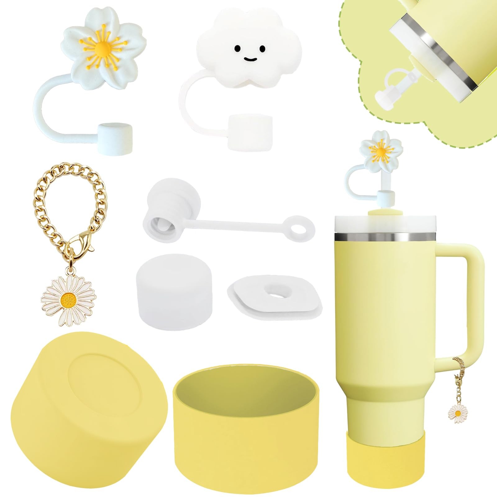 Accessories Set for Stanley 40&30oz Tumbler, 5 Pcs Lemon Yellow