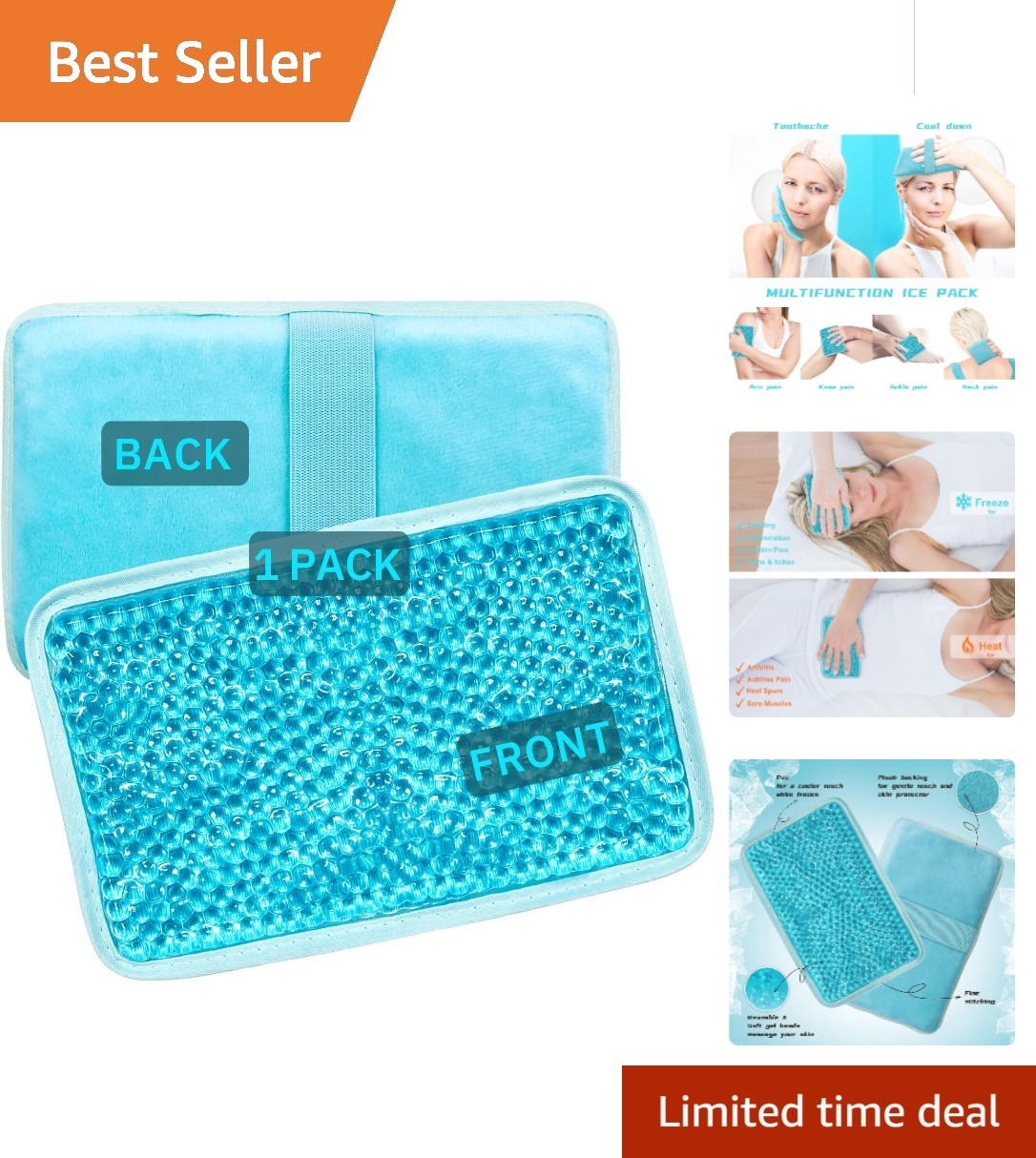 7.76''x4.93'' Soft Gel Beads Ice Pack with Strap - Essential for Fast Recovery