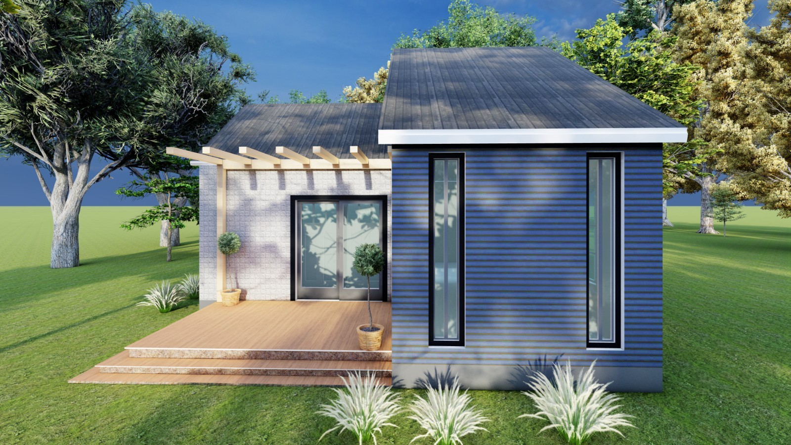 460sqft Two Bedroom Tiny Home ADU Design Plans – Floor Plan, Elevations