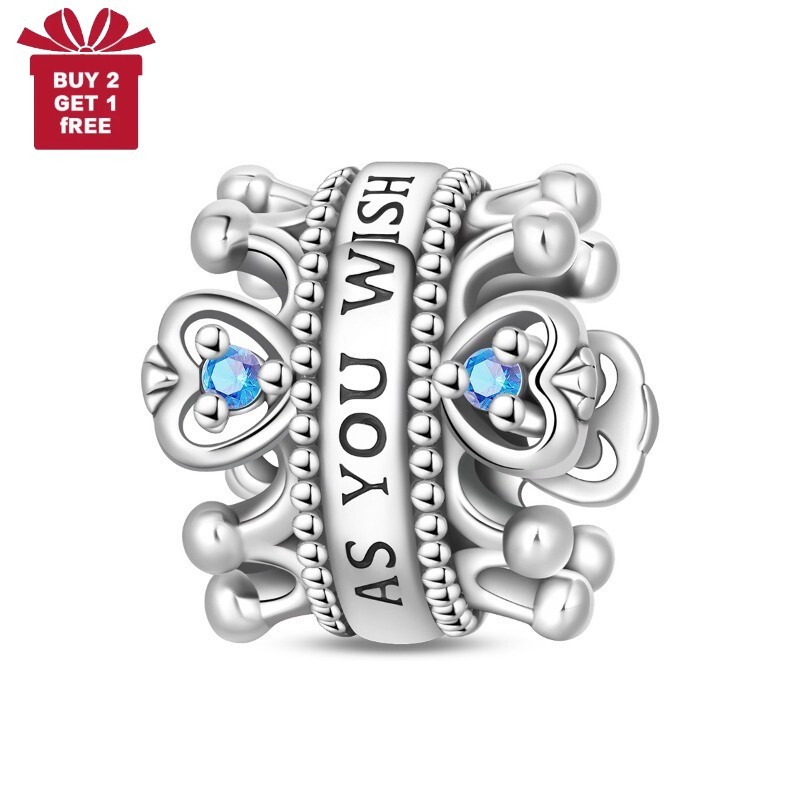 KUNSIR 925 Sterling Silver "AS YOU WISH" Crown Charm Bead For Bracelet DIY Charm