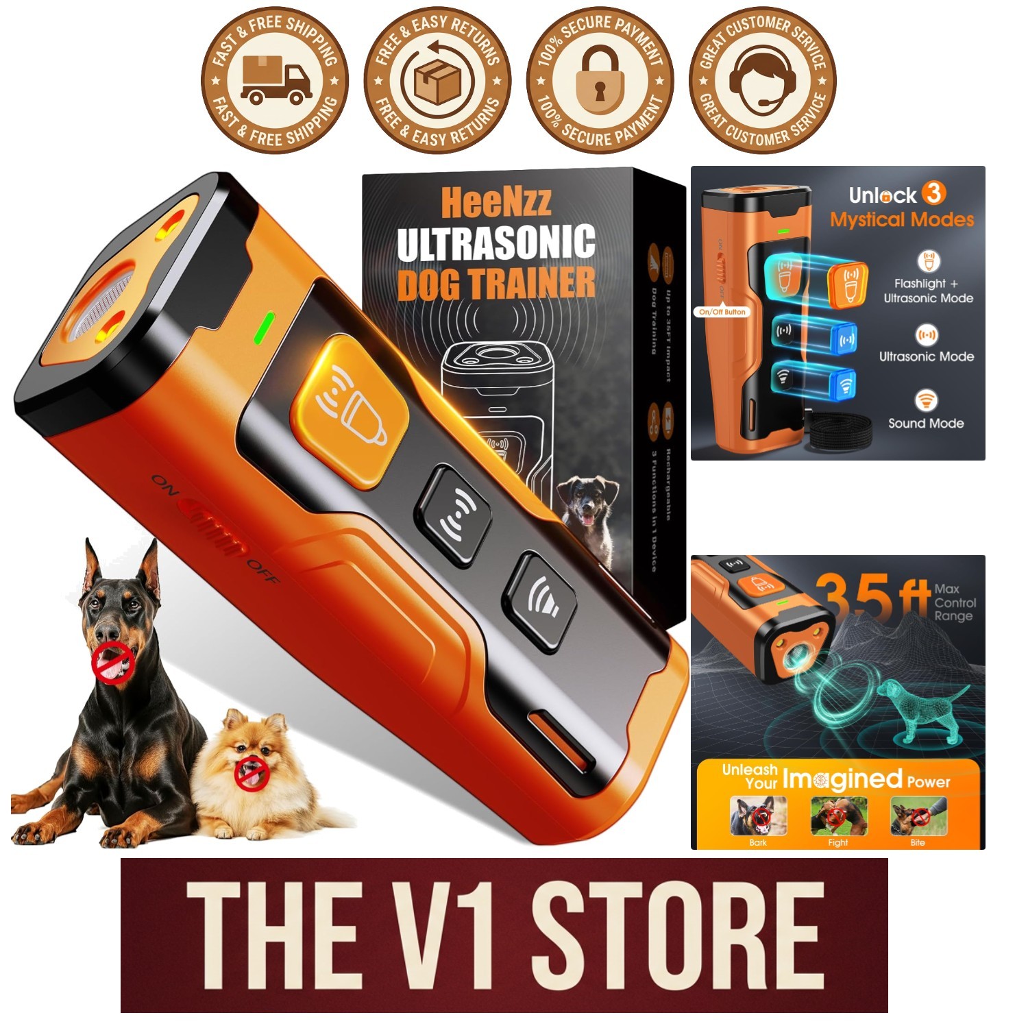Effective Portable Dog Bark Deterrent - 35ft Control Range, USB-C Rechargeable