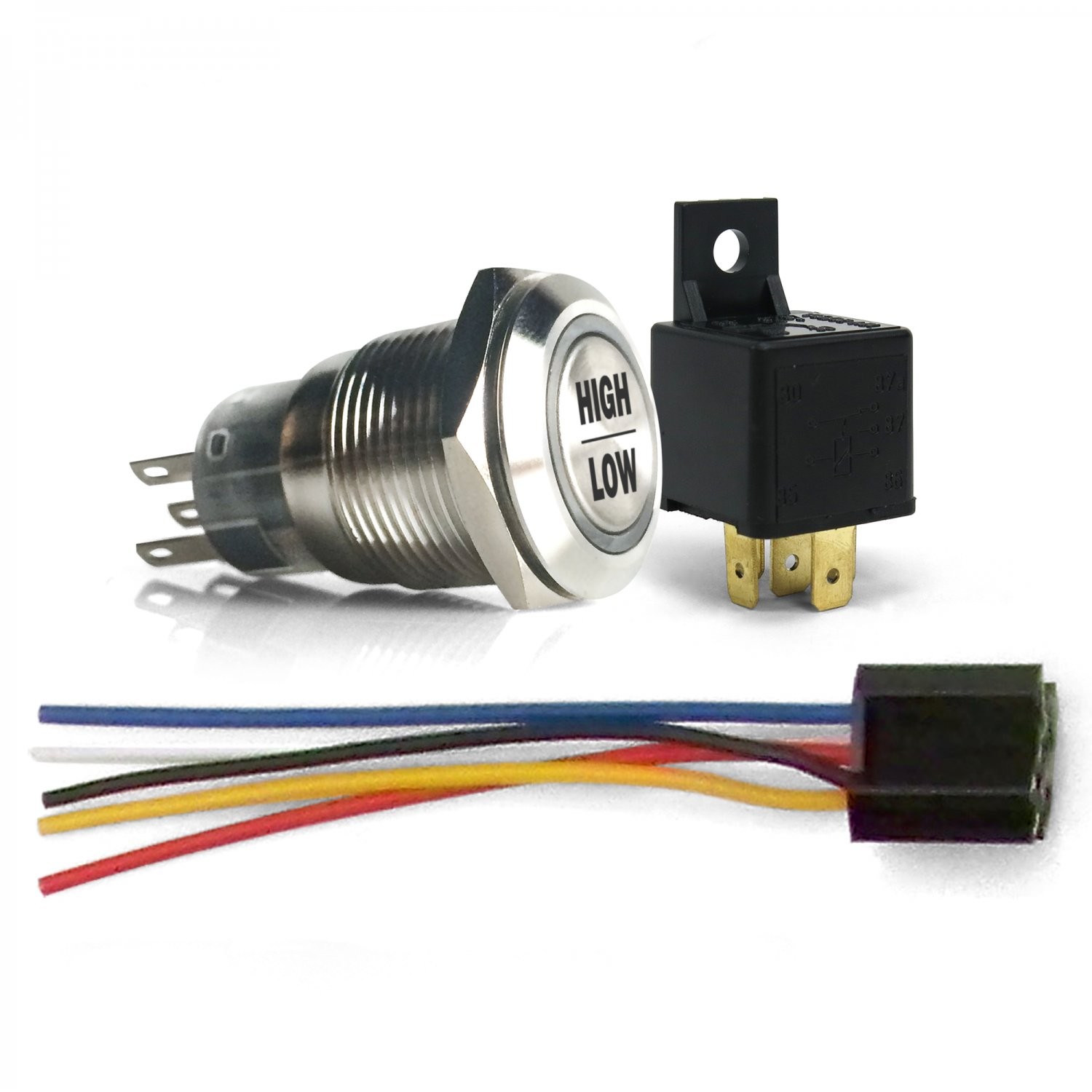 Push Button Headlight Dimmer Switch Kit Lighted Billet Button - High or Low Beam