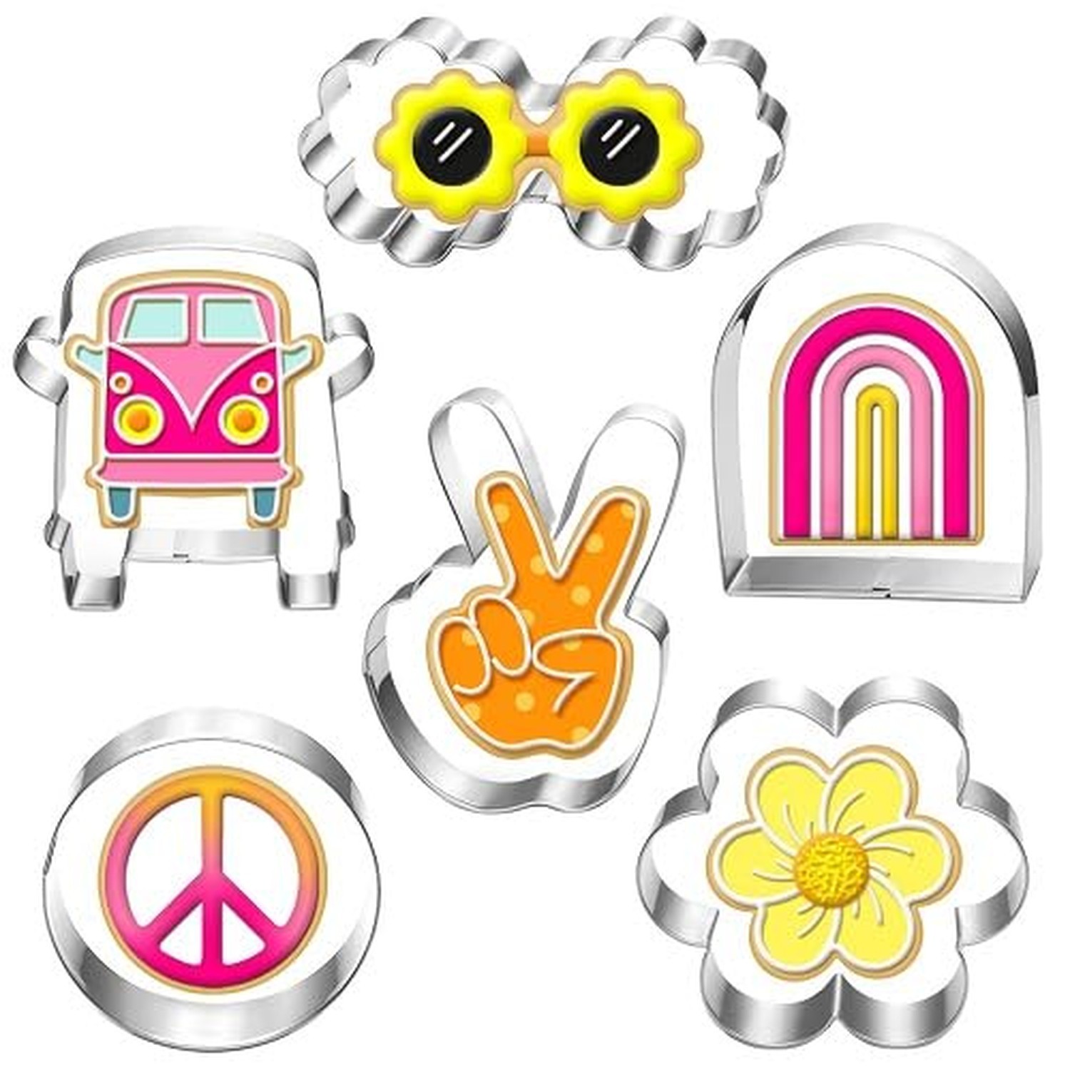 LUBTOSMN Large Groovy Cookie Cutter Set-6 Piece-VW Van, Peace Hand, Daisy, Fl...
