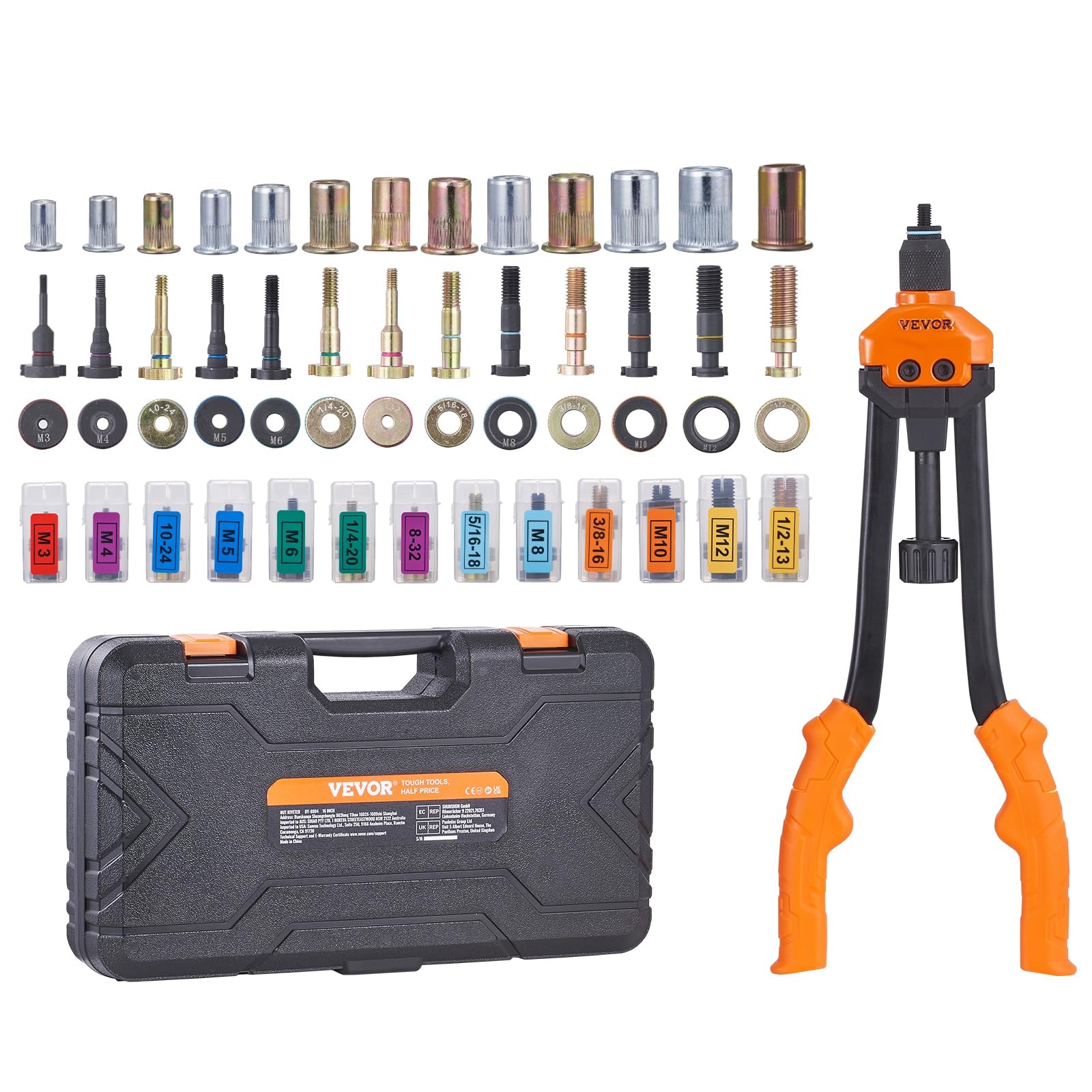 VEVOR 16" Rivet Nut Tool, Labor-Saving Rivnut Tool Kit 16", Orange & Black