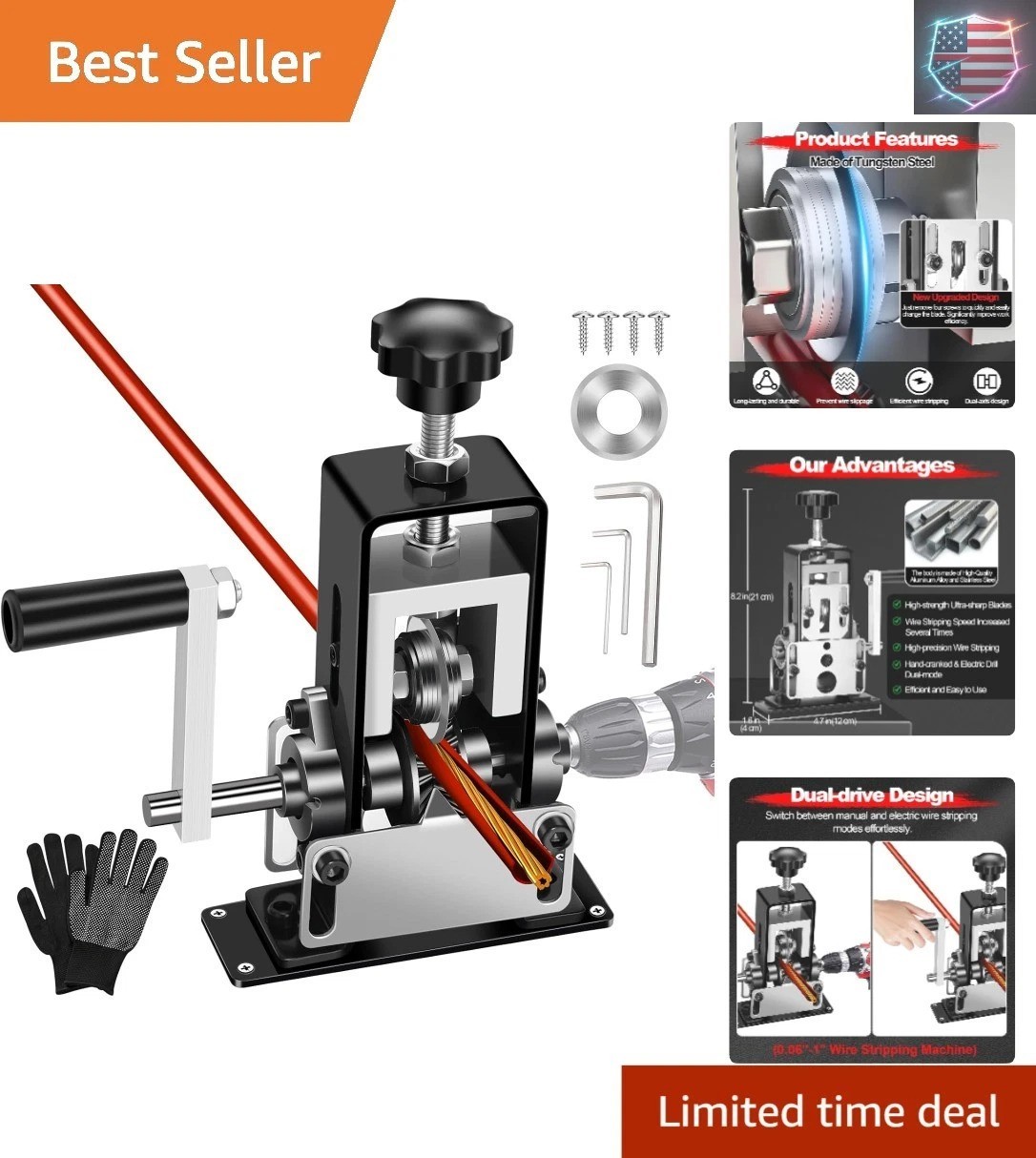 Manual Wire Stripping Machine, Gauge Wire 0.06"-1", Scrapping Copper Wire Pee...