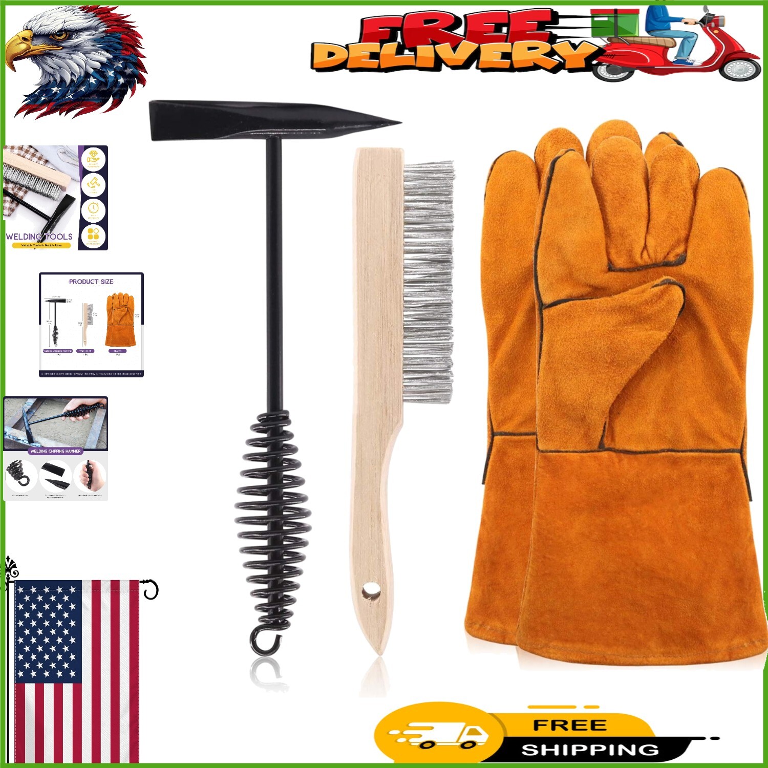 Welding Essentials Set: 10 Inch Brush, Chipping Hammer & Gloves for Efficiency