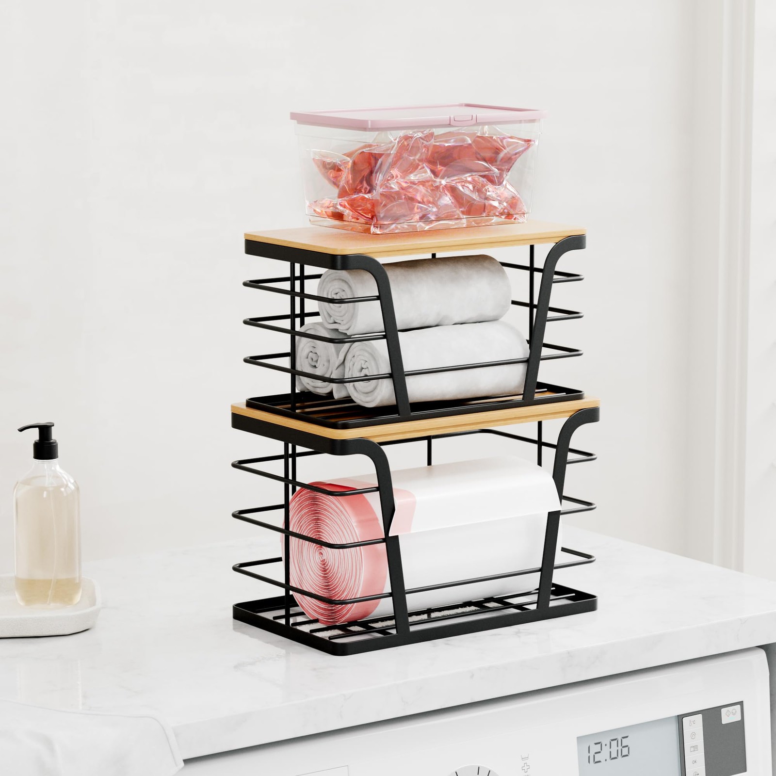 TIDIIABODE 2 Pack Stackable Storage 2-Pack-Large&Small, 2-Pack-L&S-Black