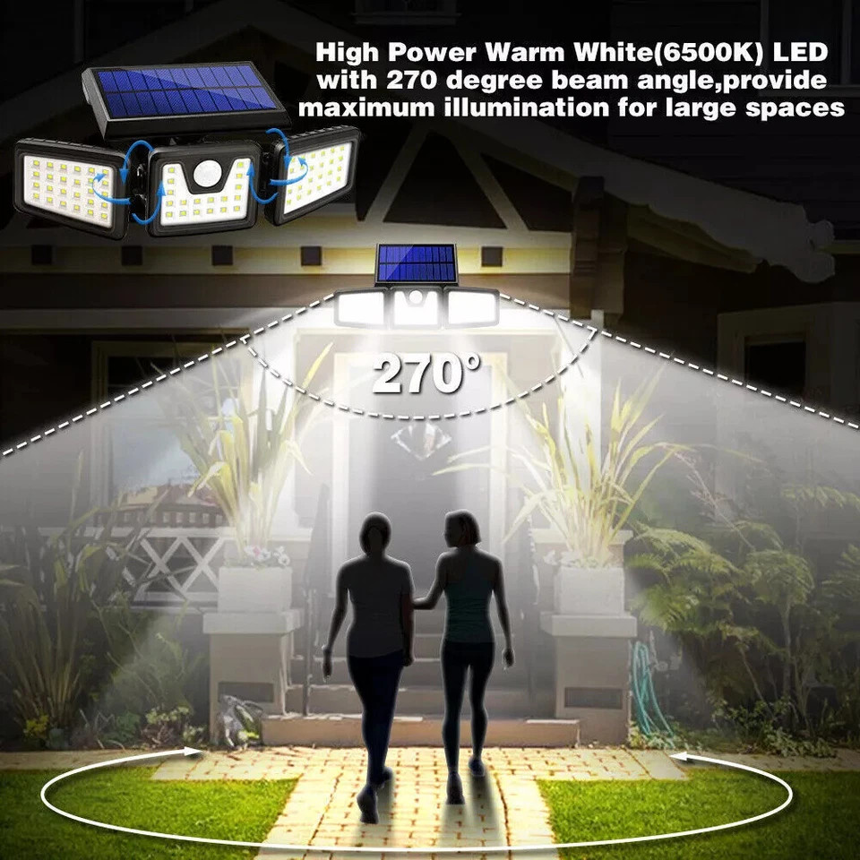 2 Pack LED Motion Sensor Solar Lights Outdoor IP65 Waterproof Security Lamp