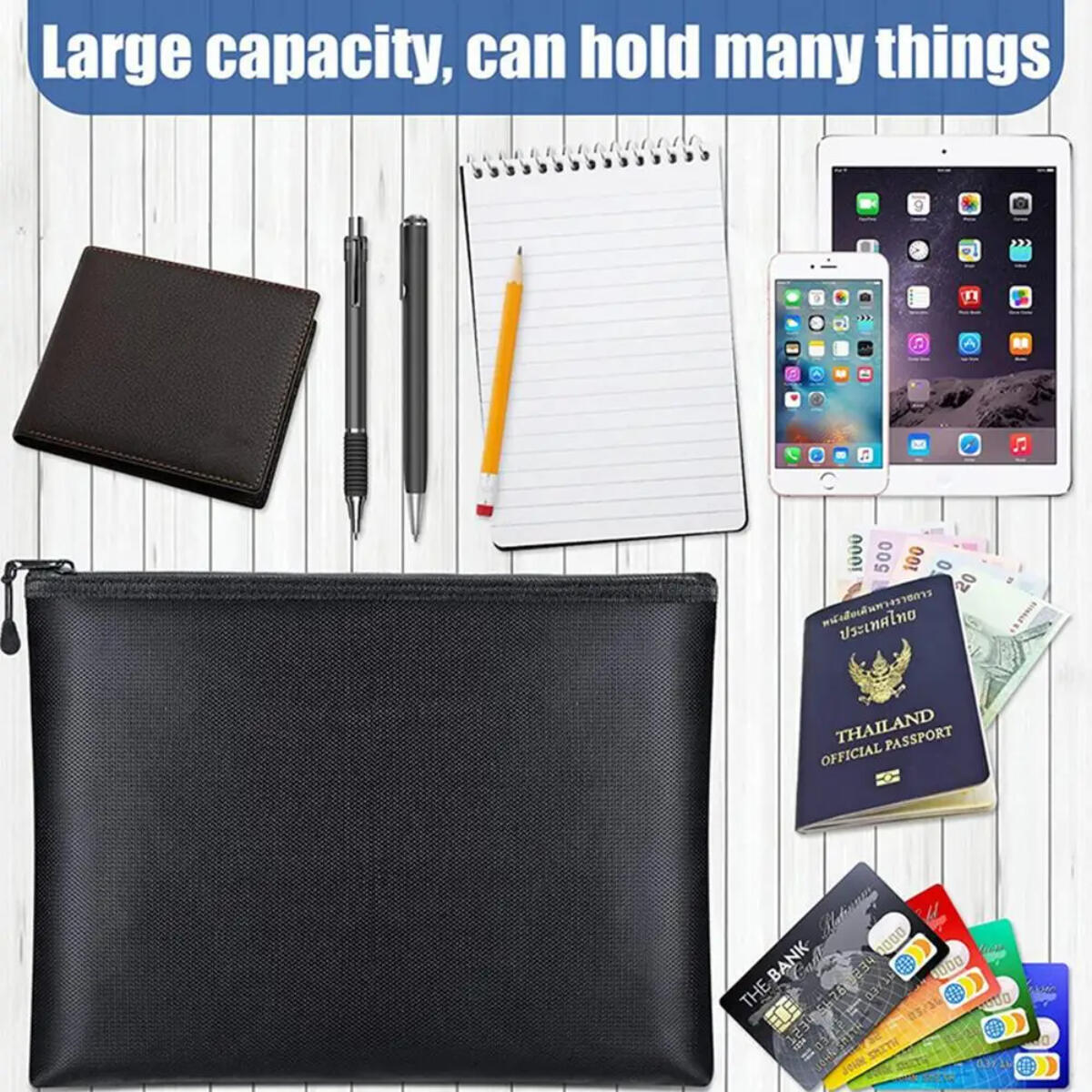 2000℉ Fireproof Document Pouch Fire Proof Money File Bag Waterproof Safe Cash
