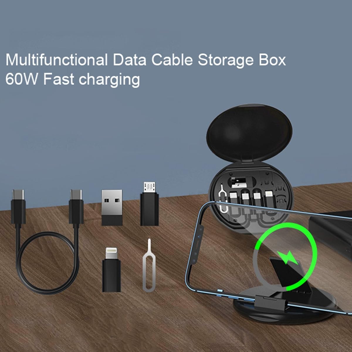 Elegantly Compact Multifunctional Data Cable Storage Box for USB-C & Micro-USB