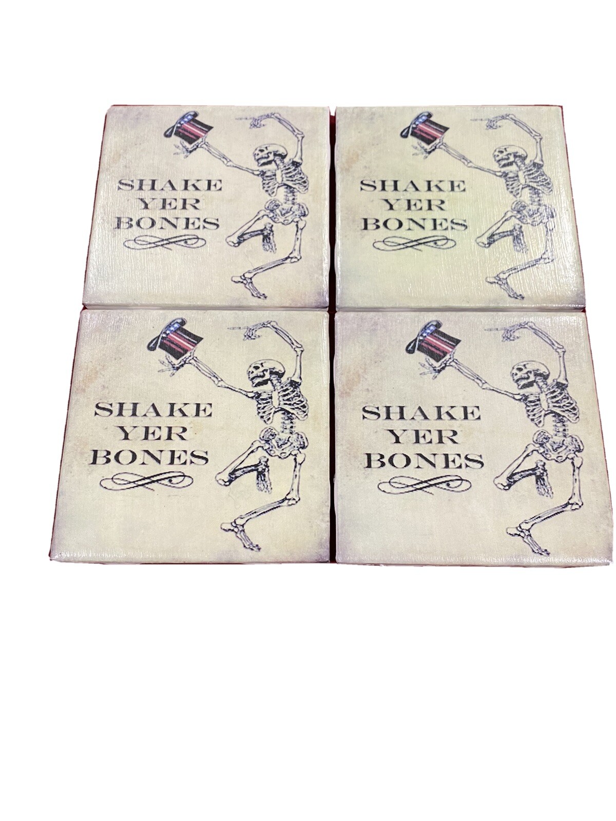 Set of 4 Grateful Dead Ceramic Waterproof Coasters. Handmade “Shake your Bones”.