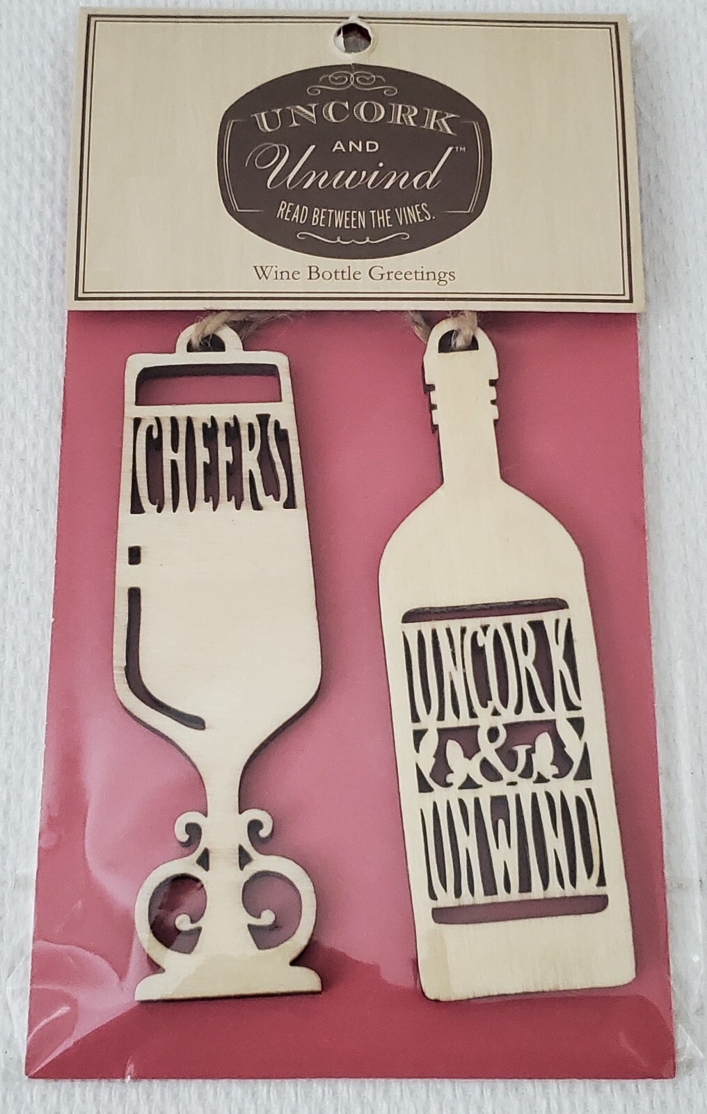 NEW CHEERS and UNCORK & UNWIND Wine Bottle Greetings Tags, Set of 2