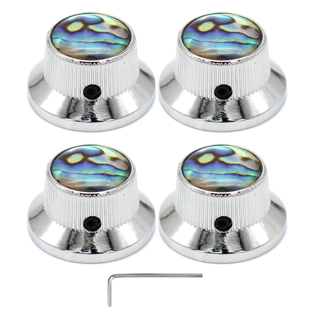 4pcs Abalone Top Electric Guitar Bass Knobs Metal Knobs for 6mm Shaft Pot Silver