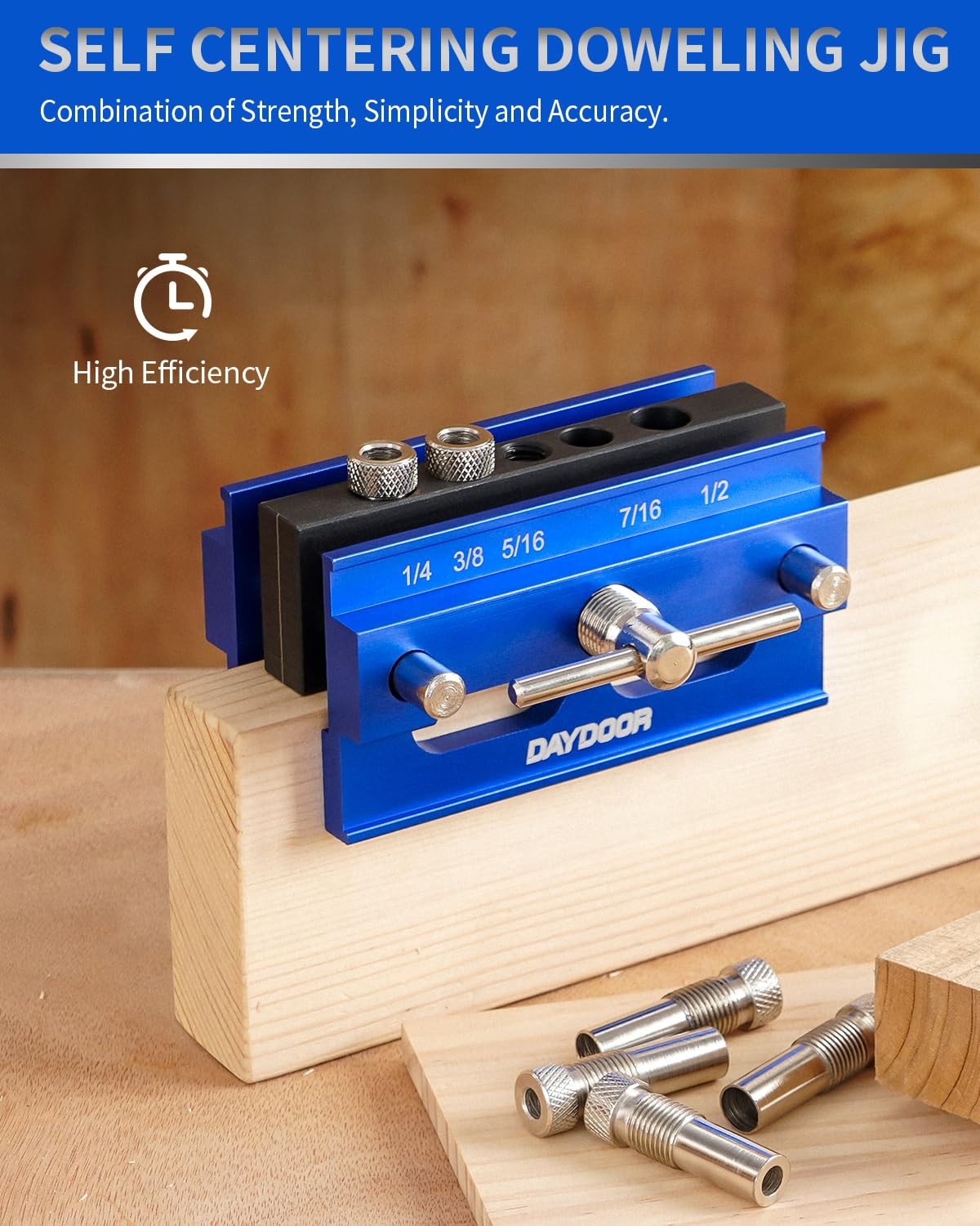 Self Centering Doweling Jig Adjustable Width Straight Holes Joiner Blue Set