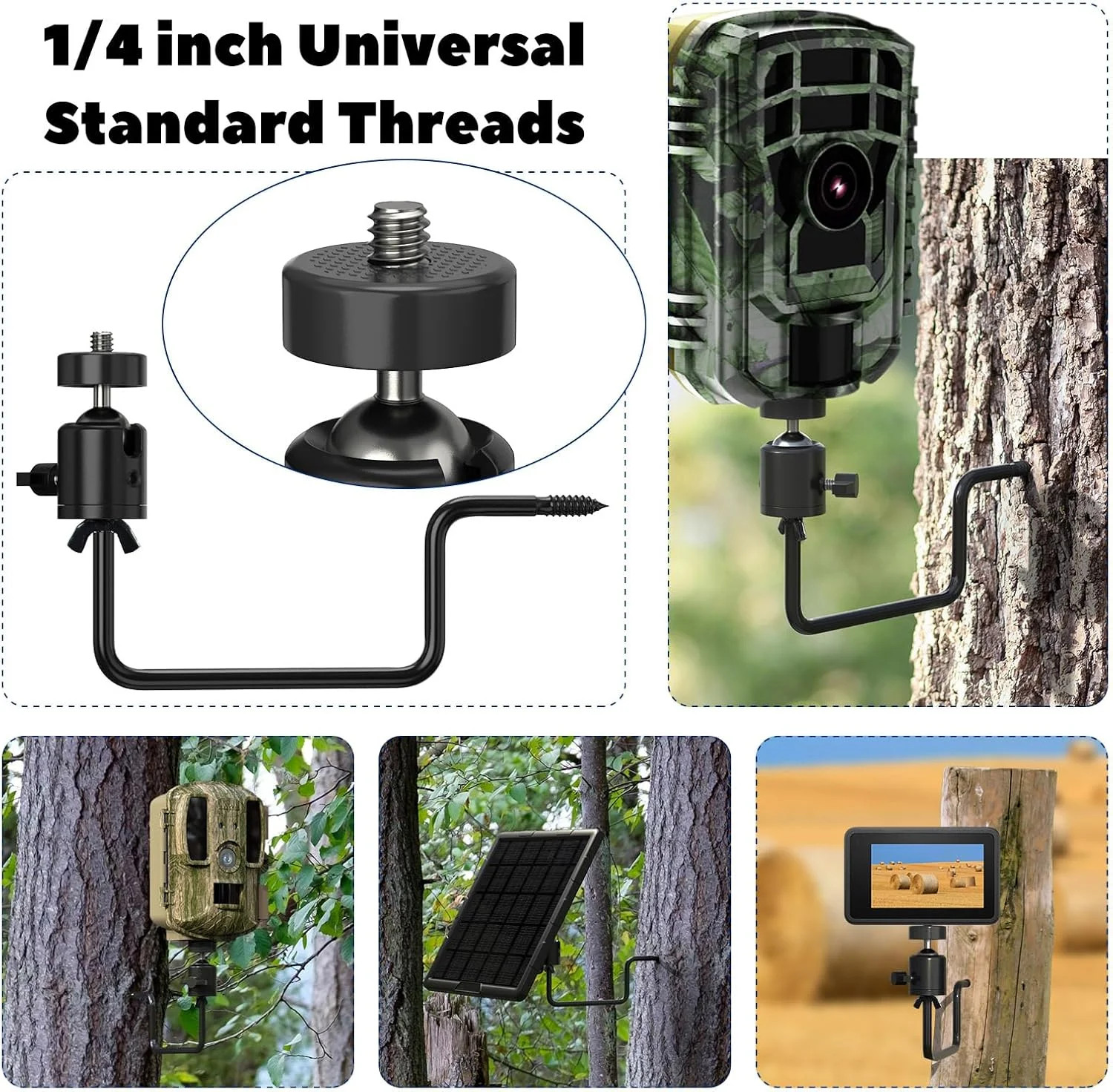 Trail Camera Tree Mount: 360 Degrees Adjustable Game Camera Mount with 1/4 inch