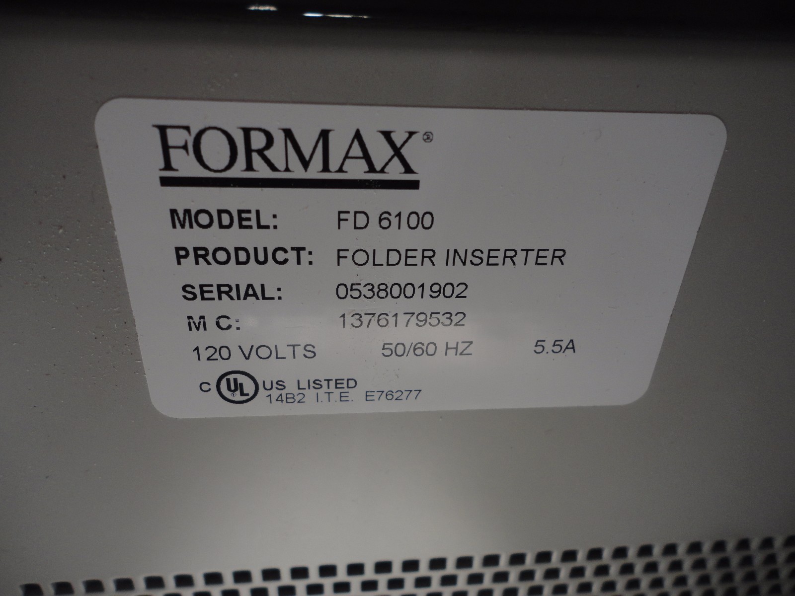 Formax FD 6100 Folder Inserter for Part