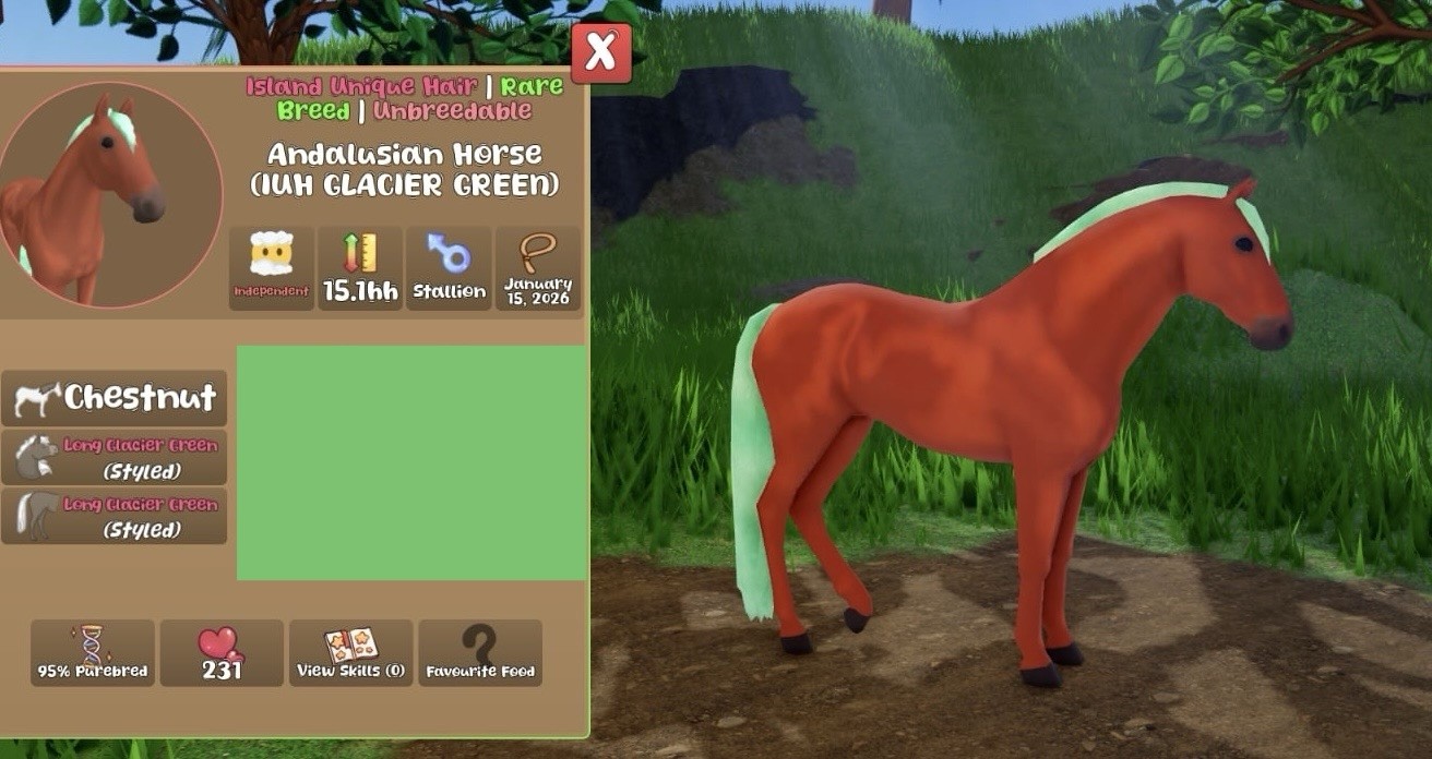Andalusian Horse Glacier Green Rare Island Unique Hair Unbreedable
