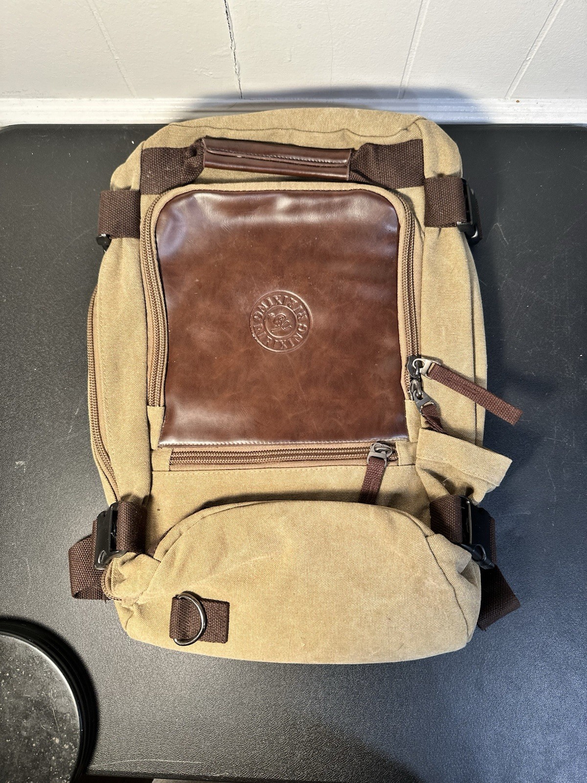 Rixing Beige Canvas Rucksack Travel Hiking Backpack Carry On