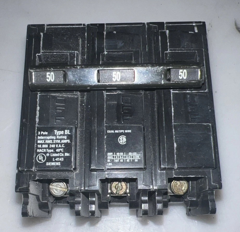 USED SIEMENS B350 3 Pole Type BL 50AMP Bolt On Circuit Breaker