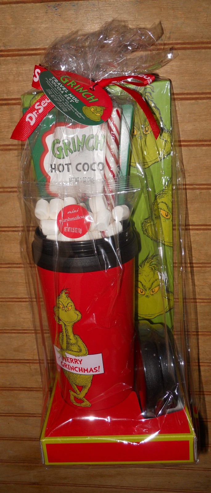 Christmas Grinch Tumbler Travel Mug Cup w/Cocoa / Peppermint Stick Set Dr Seuss