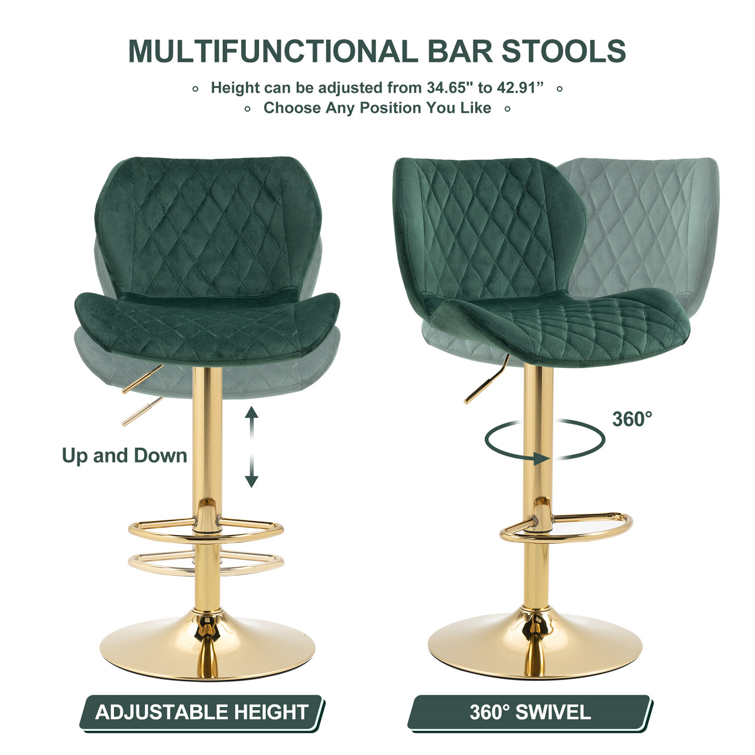 Modern Swivel Bar Stools Adjustable Height Bar Chairs Kitchen Dining Chair US