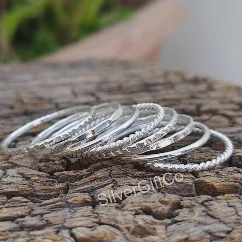 Stackable Sterling Silver Ring Set: Boho Minimalist Stacking Rings All size