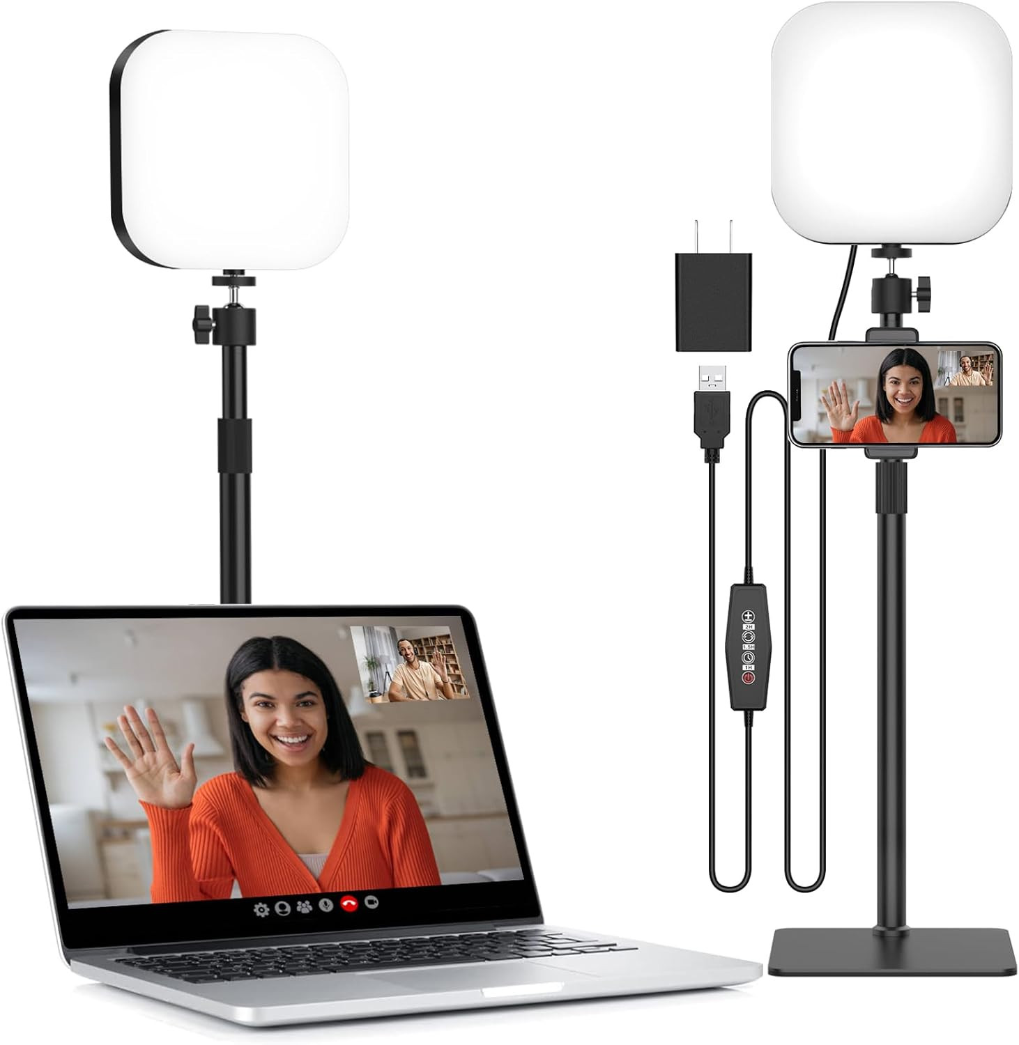 Video Conference Lighting, 180 LED Video Light with 3 Color & 5 Brightness & Tim