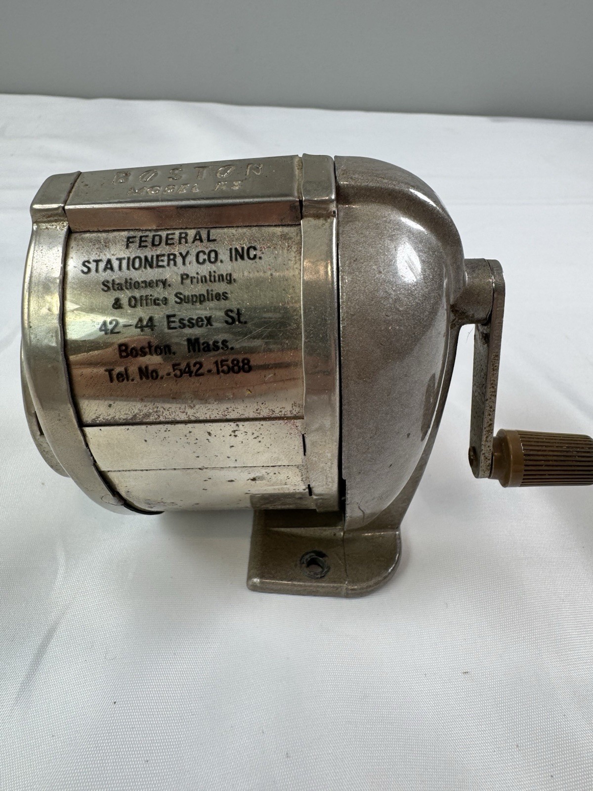 Vintage Boston KS 8-Hole Hand-Crank Pencil Sharpener Table Mount