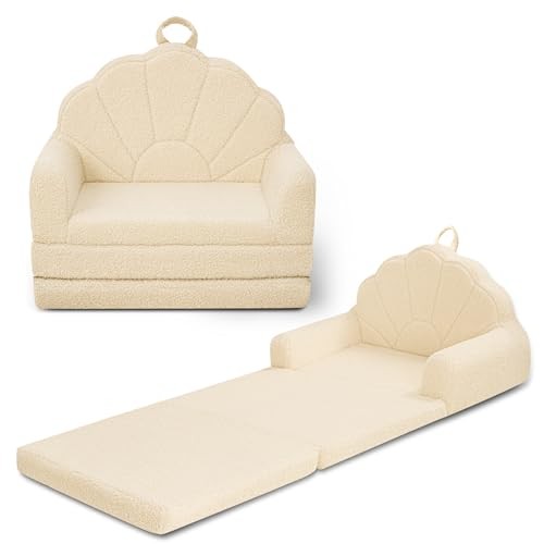 Toddler Chair for Kids, 2-in-1 Soft Couches that Fold Out for Toddler, Beige