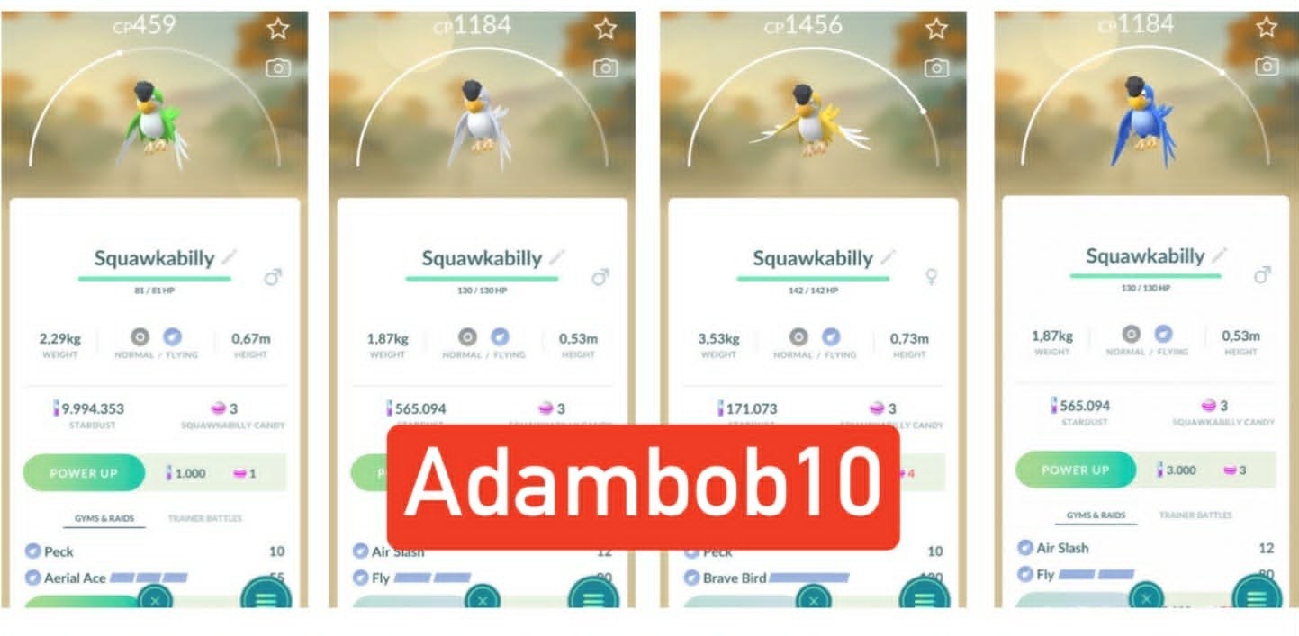Pokémon Go -  Squawkabilly (Blue - Green - Yellow -White ) - PTC  or Trade