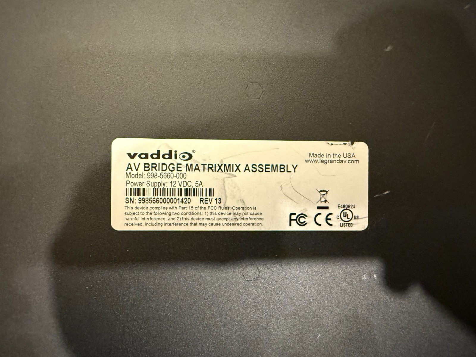 Vaddio AV Bridge MatrixMIX Multipurpose AV Switcher 998-5660-000
