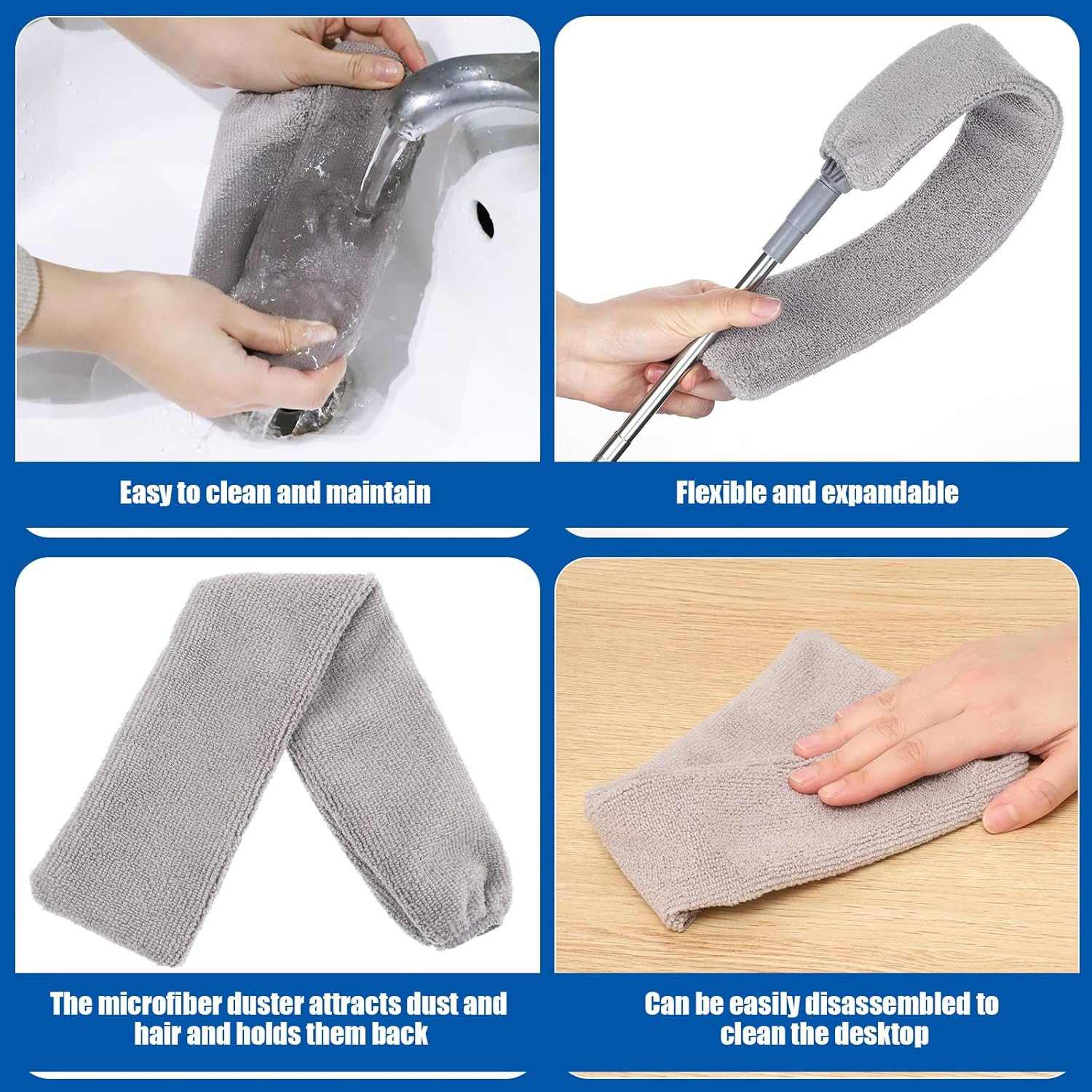 Feather Duster Set (4 Pieces), 30-100 Inch Microfiber Retractable Gap Duster for