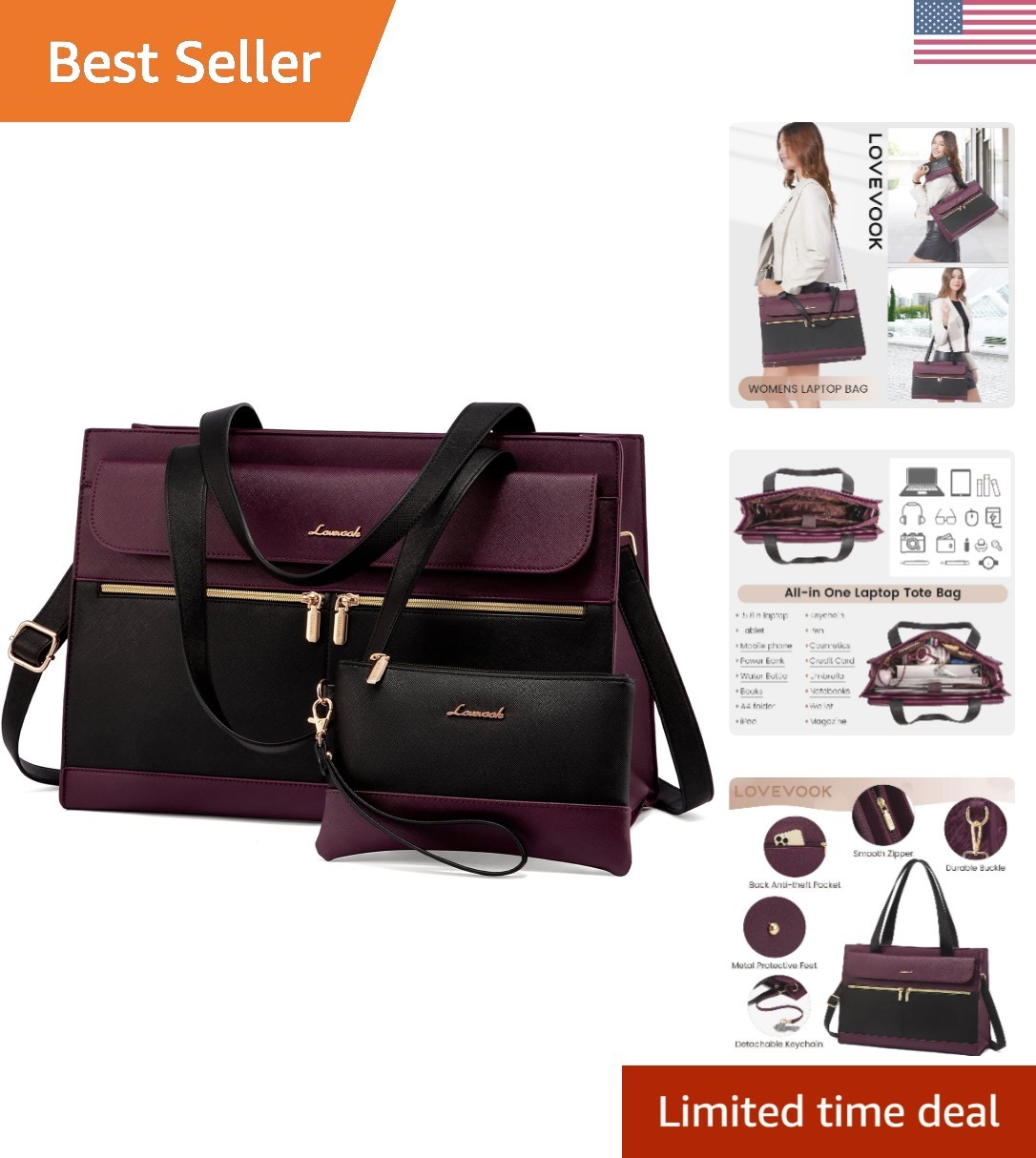 Laptop Bag for Women 15.6 Inch Tote Work Professional Leather Computer Briefc...