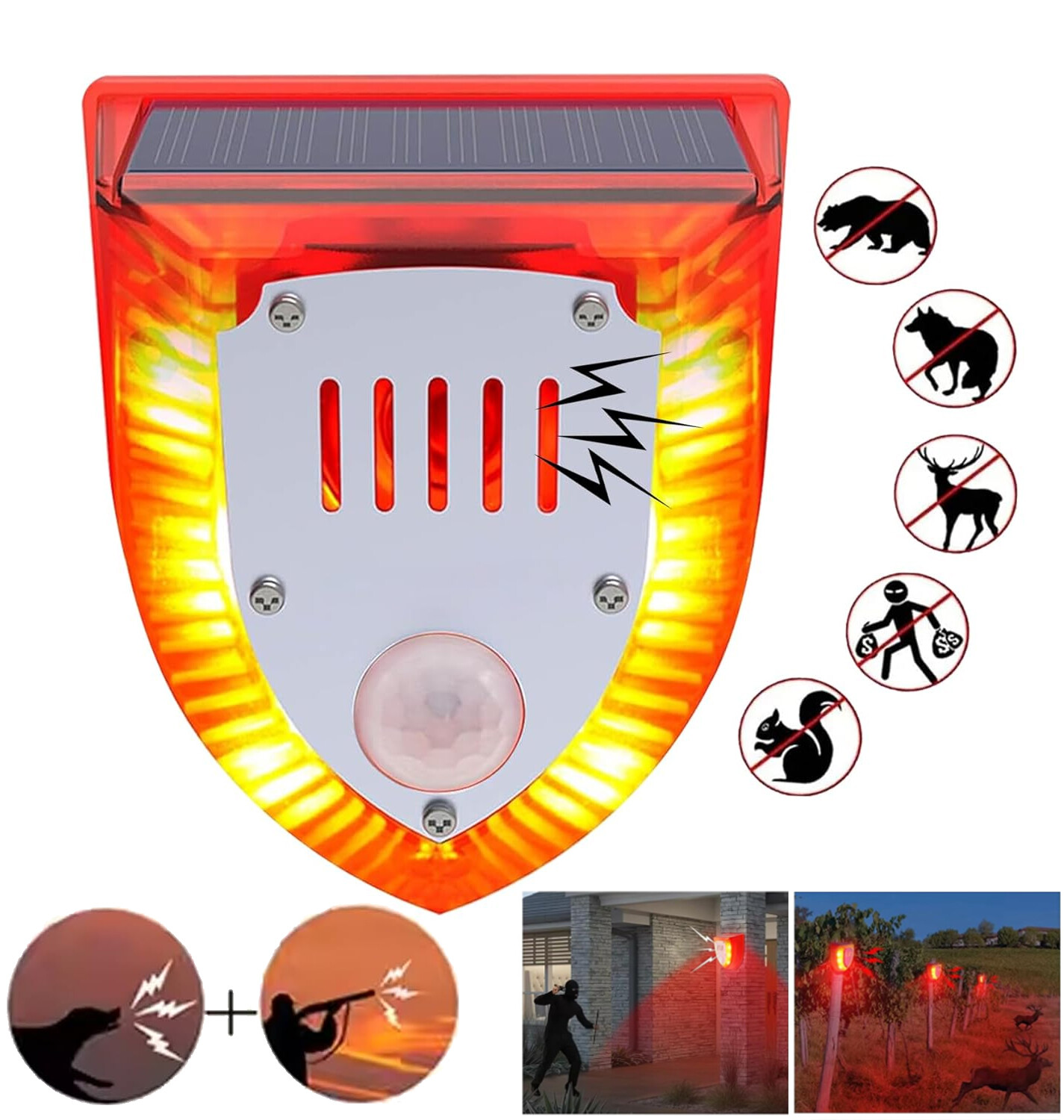 Solar Alarm LED Light Solar Strobe Light Wireless Motion Sensor Detector Outdoor