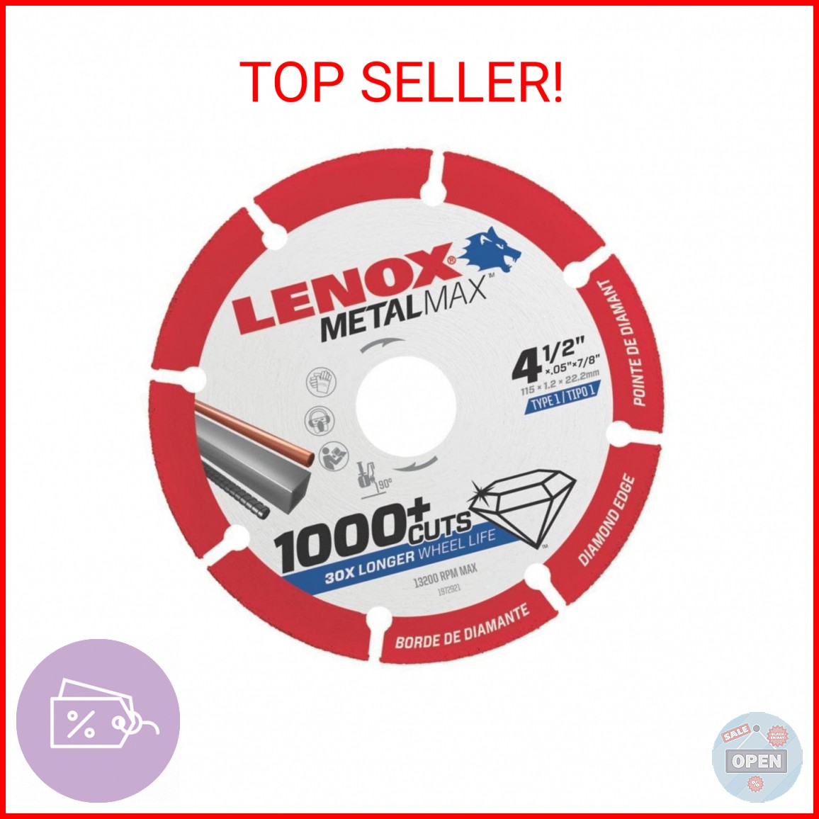 Lenox Metalmax 4 1/2 Inch Segmented Rim Diamond Cutting Wheel for Metal