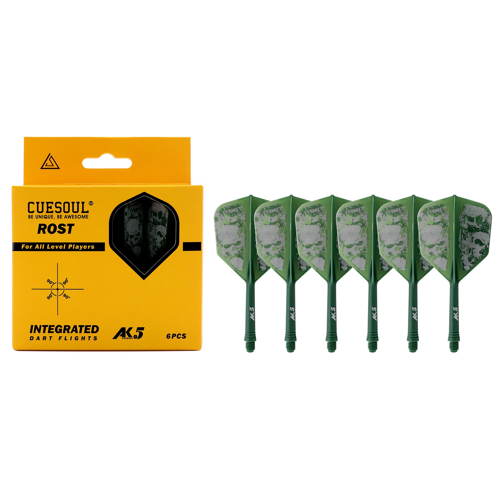 CUESOUL Integrated Dart Shaft and Flights 6 Pcs Big Wing Shape-Green Skull 28mm