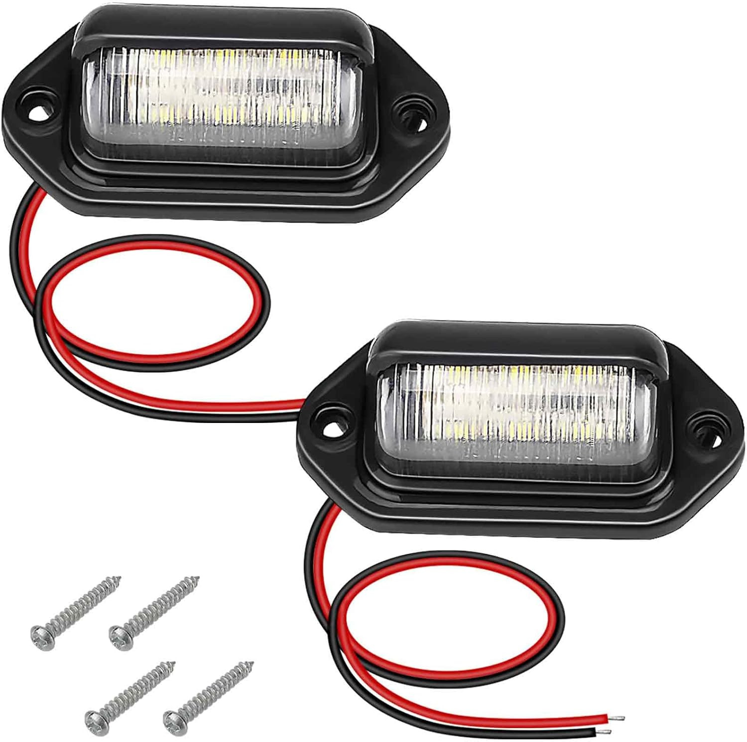 2 PCS White LED License Plate Light, 6-SMD Waterproof Tag Lights, 12V-24V DC Lam