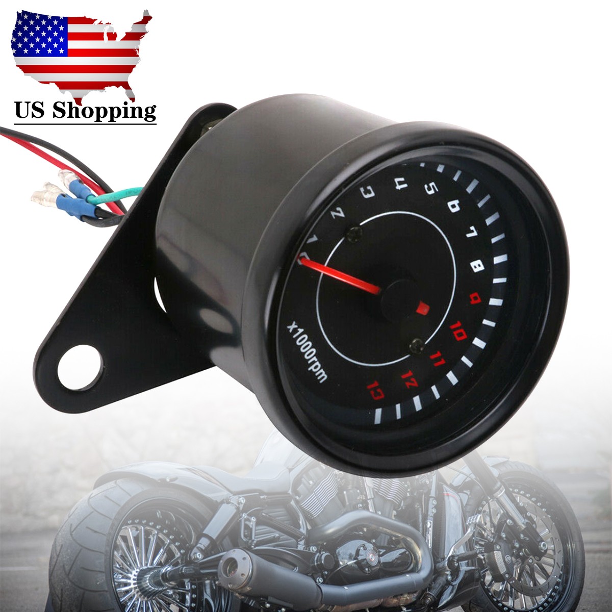 Motorcycle 0-13000RPM Black Plating Tachometer Gauge Instrument For Cafe racer