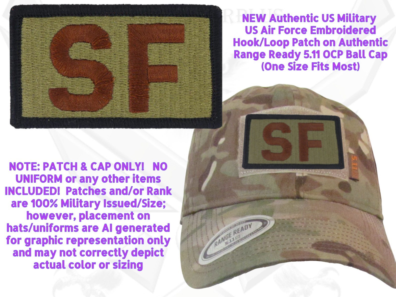 1 NEW USAF Security Forces SF OCP Velcro® Patch on 5.11 Multicam Cap 1C1