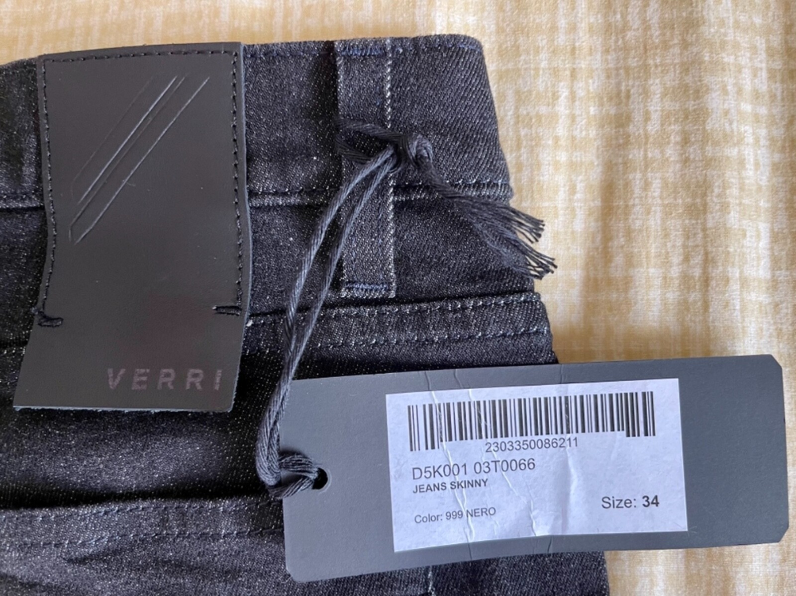 NWT VERRI Men’s Black Skinny Stretchy Denim Jeans US 34 / EU 50 Made in ITALY