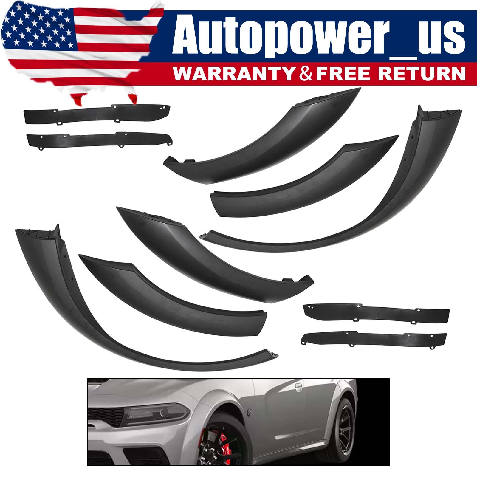 6pcs Fender Flare Front Rear Set For Dodge Charger SRT Widebody 2020-2023