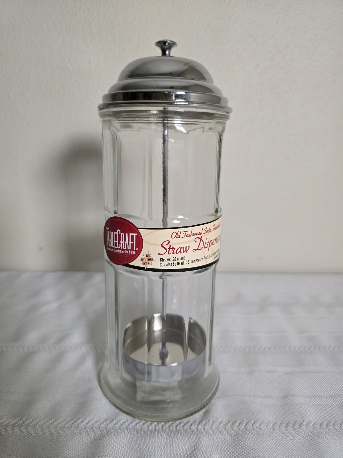 Tablecraft Drinking Straw Holder Dispenser 11" Glass Base Metal Top Restaurant