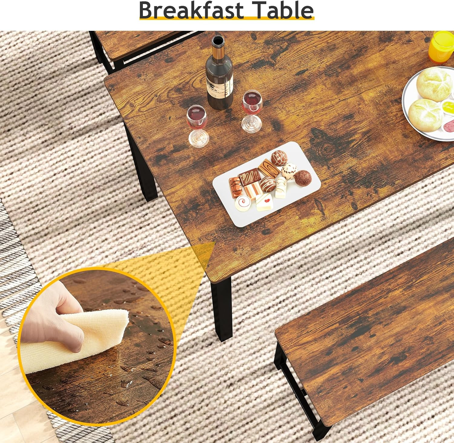 43" Dining Table Set for 4, Modern Space Saving Kitchen Breakfast Table with Ben