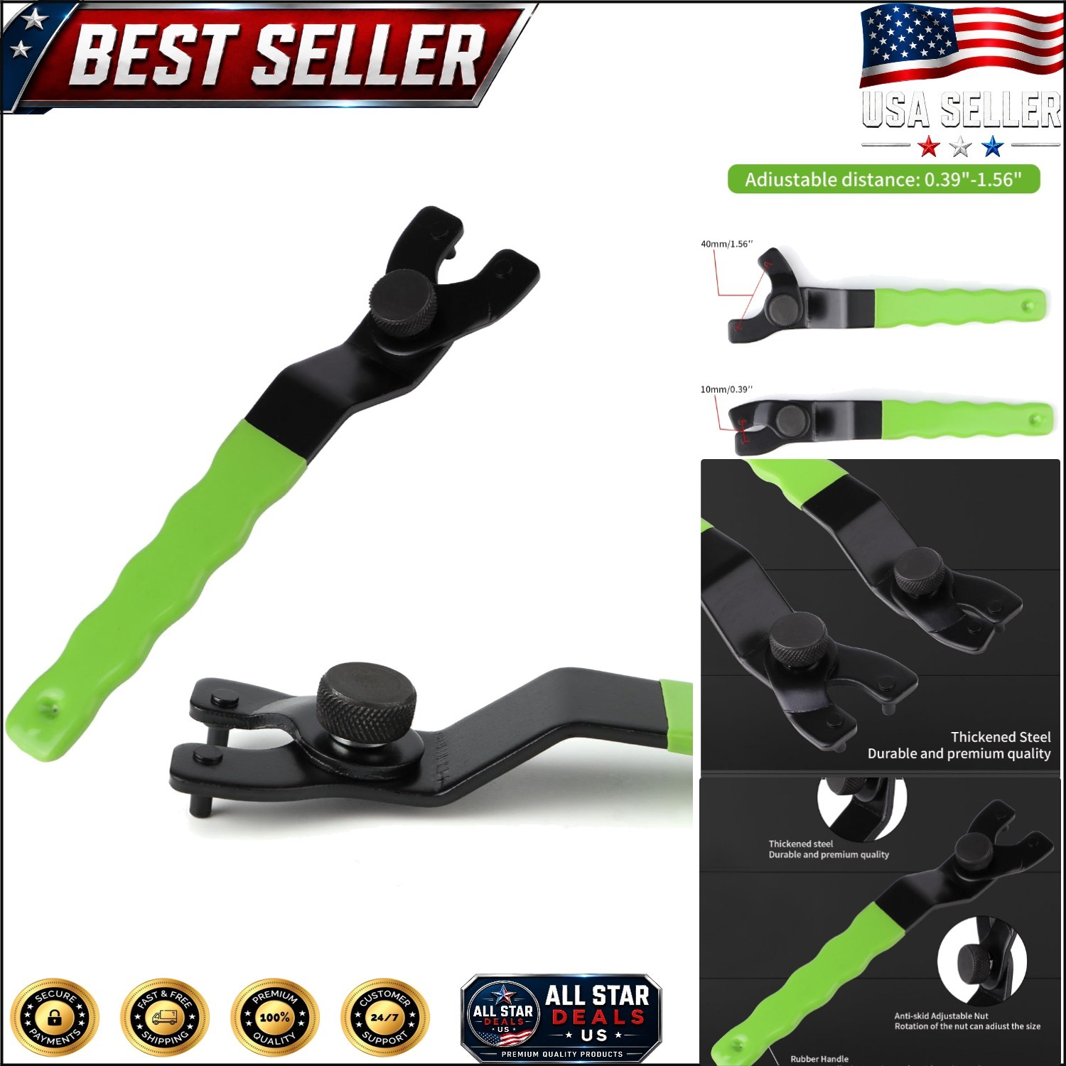 Stainless Steel Adjustable Pin Wrench for Angle Grinders, 7.25 Inch Compact Tool