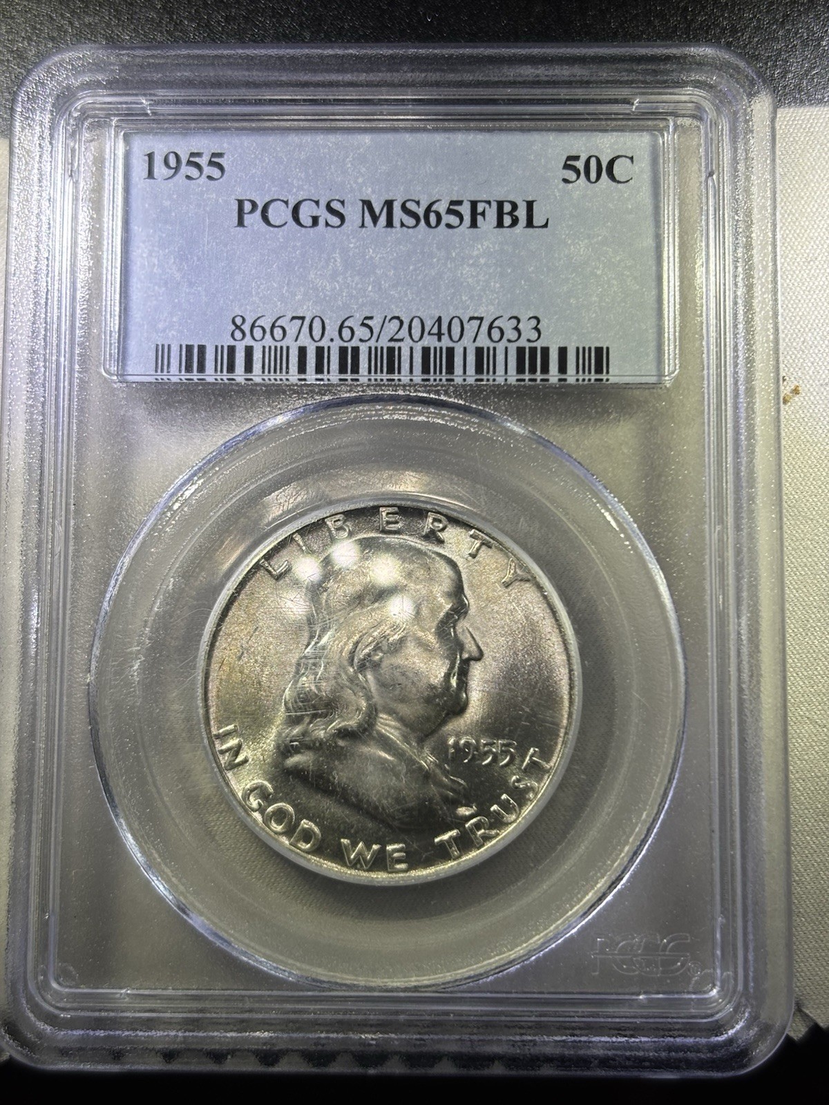 1955 Franklin Half Dollar PCGS MS 65 FBL