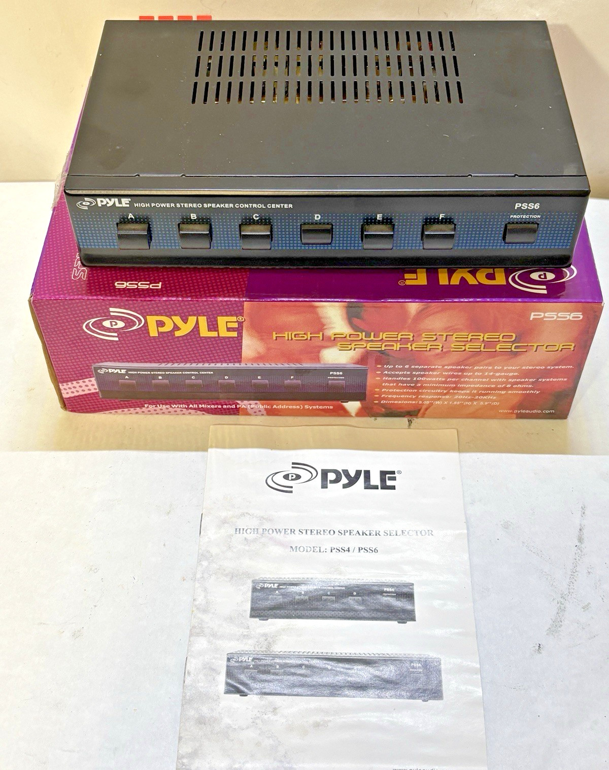 Pyle PSS6 High Power Stereo Speaker Selector 100W per Channel + Instructions Box