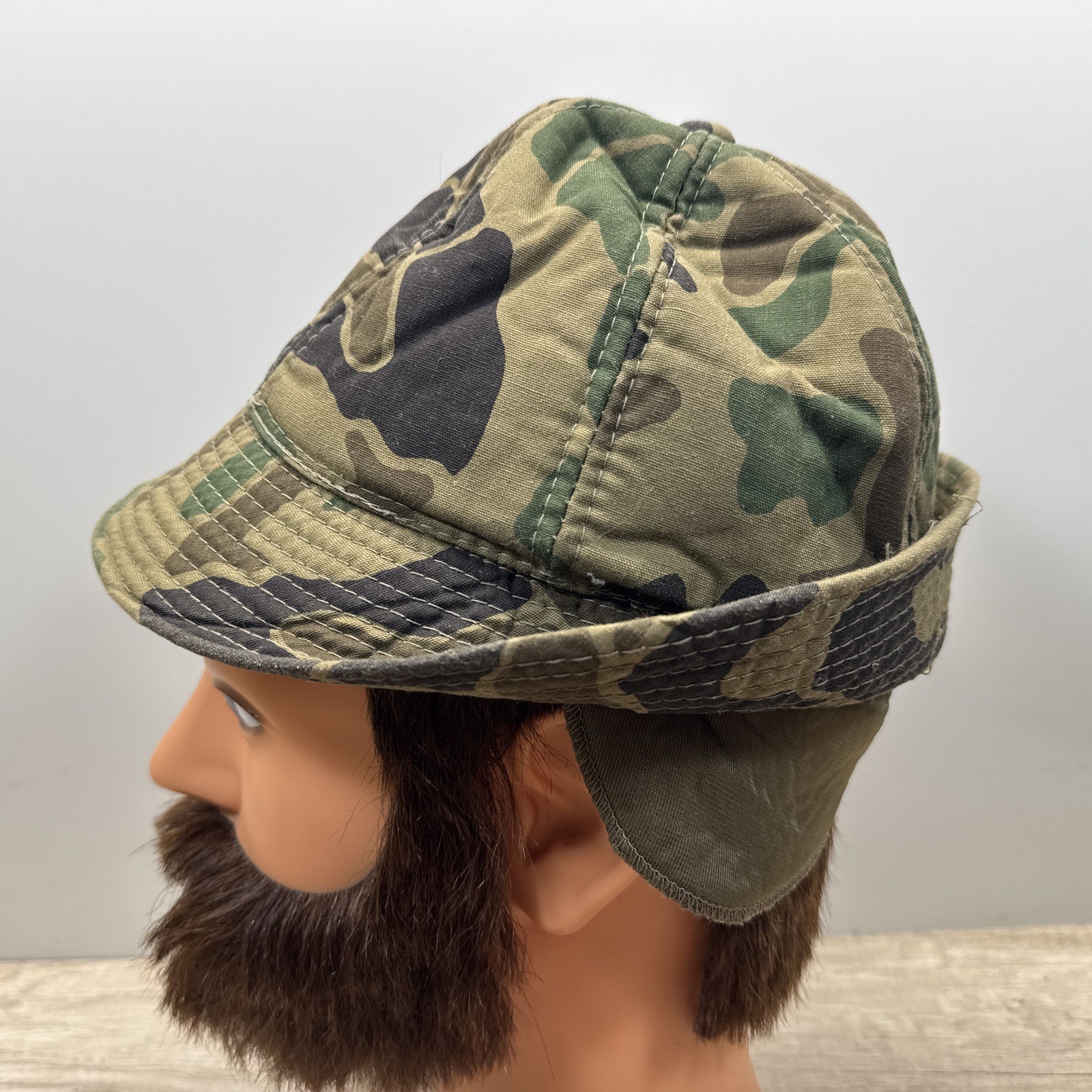 VTG Woodland Camo Jones Hunting Cap Bucket Hat M Korea Foam Insulated Ear Flaps