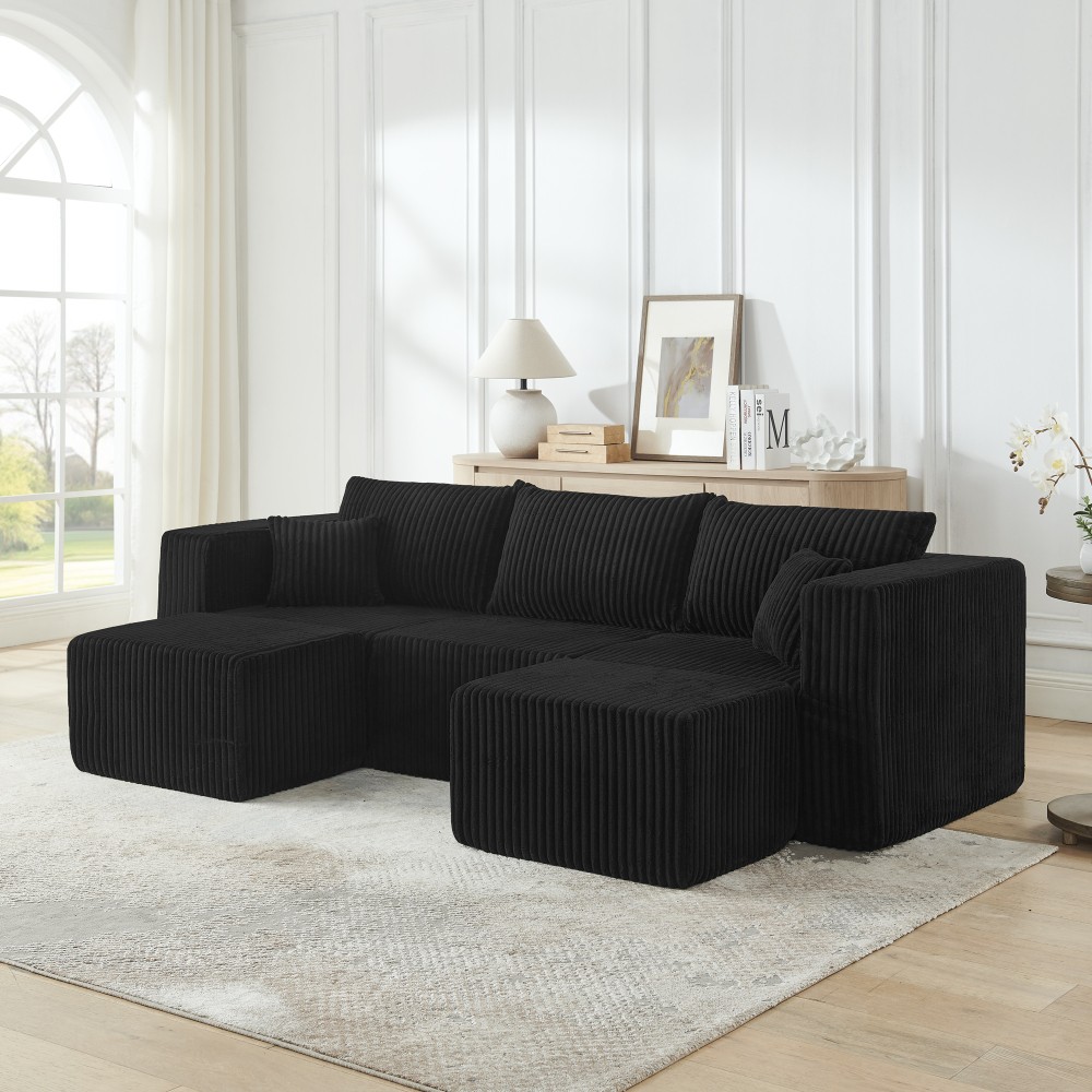 Minimalist Modular Sectional Sofa, Beige Corduroy, No Assembly, Free Ship