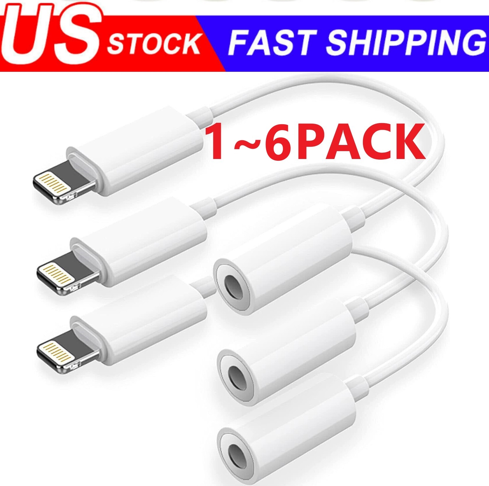 1~6PCS For iPhone Headphone Adapter Jack 8Pin to 3.5mm Aux Cord Dongle Converter