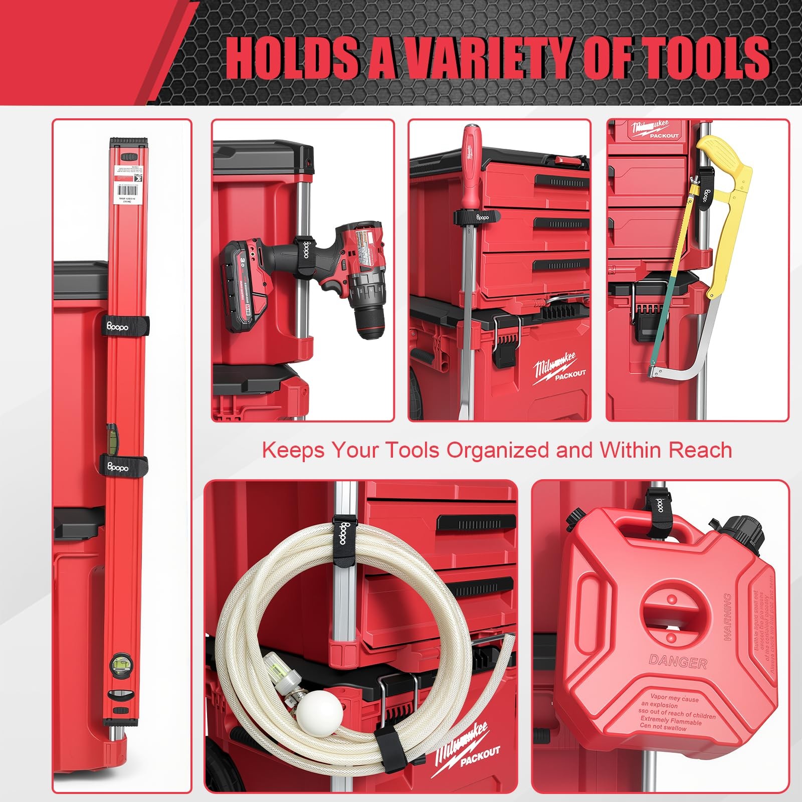Tool Holder Compatible with Milwaukee Packout Rolling Toolbox, Rail-Mounted A...
